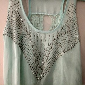 Embellished teal see through tank size small